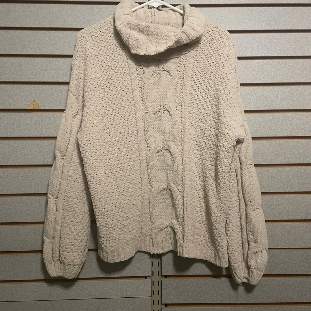 Seven 7 Cream Cable Knit Turtleneck Sweater‎ Cozy Pullover S Small Fall Winter